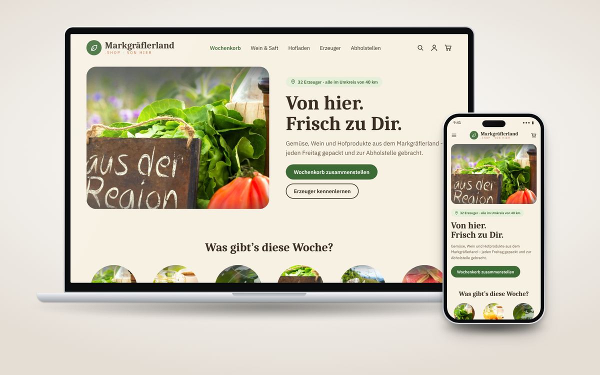 Shop-Beispiel Regional – warm und nahbar: Laptop und Smartphone