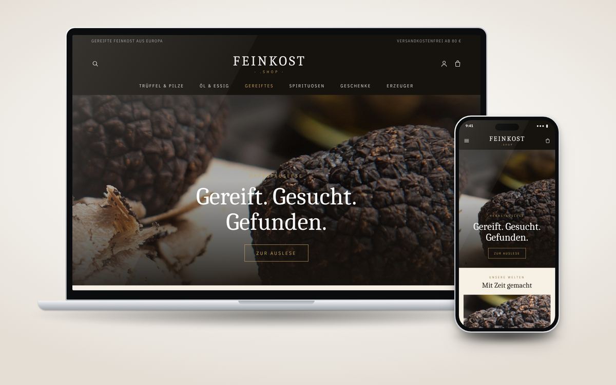 Shop-Beispiel Genuss – bildstark und edel: Laptop und Smartphone